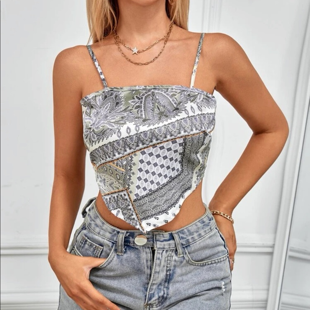 SHEIN Tie Back Bandana Satin Top